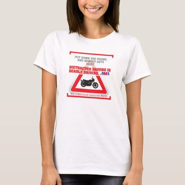 Motorrad-Bewusstseins-Monat: Legen Sie das Telefon T-Shirt (Vorderseite)