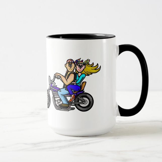 Motorrad-Cartoon-Paar-Tasse   fertigen es Tasse (Rechts)