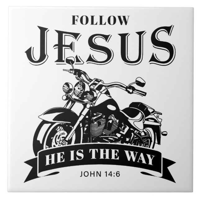 Motorrad Christlich Biker John 14:6 folgen Jesus Fliese (Vorderseite)
