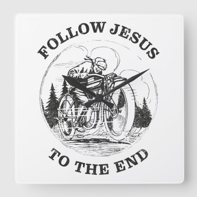Motorrad Christlicher Glaube: Folgen Sie Jesus Bik Quadratische Wanduhr (Vorderseite)