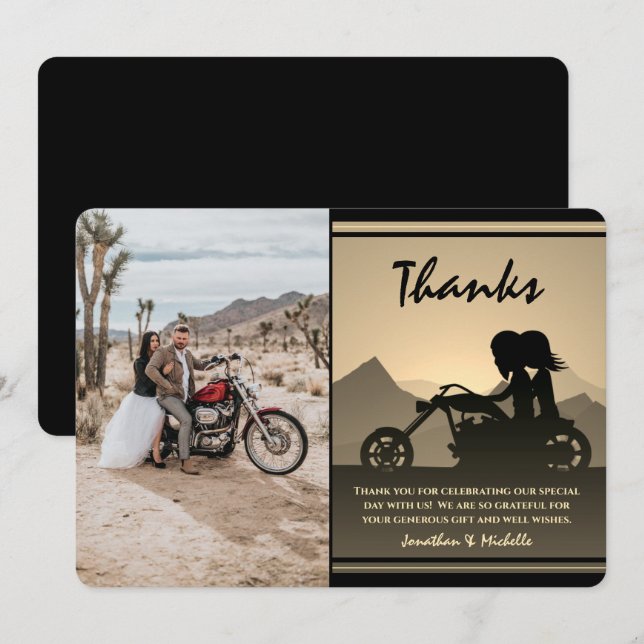 Motorrad-Couple-Mountain-Foto Hochzeit Dankeskarte (Vorne/Hinten)