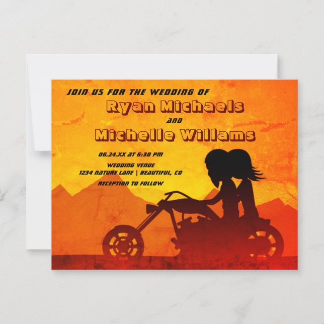 Motorrad-Couple Mountain Sonnenuntergang Einladung (Vorderseite)