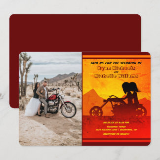 Motorrad Couple Mountain Sunset Foto Hochzeit Einladung