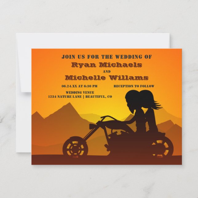 Motorrad-Couple Mountains Sonnenuntergang/Sonnenau Einladung (Vorderseite)
