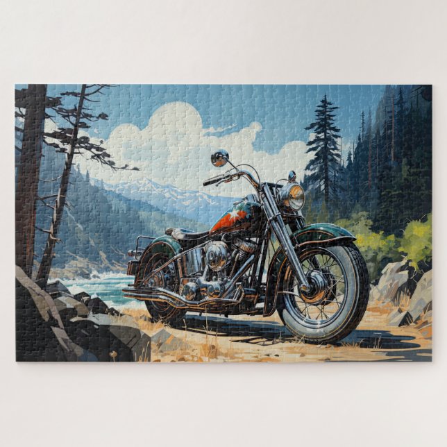 Motorrad durch den Gebirgsbach Jigsaw Puzzle (Horizontal)