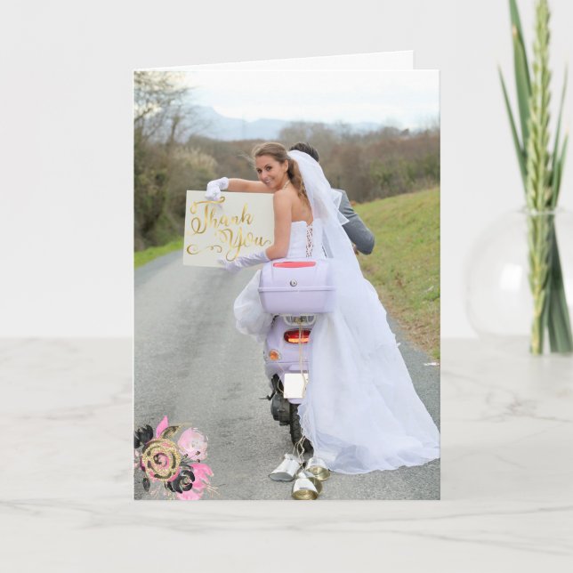 Motorrad-Foto Hochzeit Vielen Dank Karte (Vorderseite)
