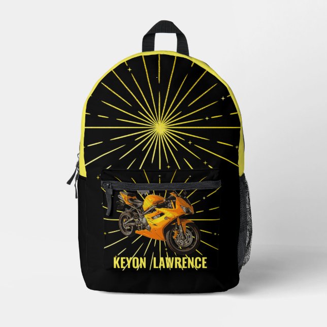 Motorrad für Black & Gold Boy Bedruckter Rucksack (Vorderseite)