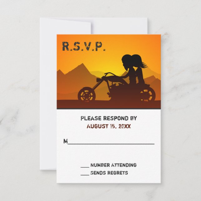 Motorrad für Paare mit Hochzeit RSVP Karte (Vorderseite)