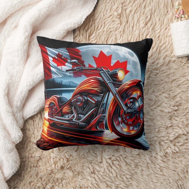 Motorrad glänzt nachts mit kanadischer Flagge Kissen (Decke)