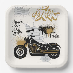 Motorrad gold und creme Papierplatte Pappteller
