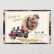 Motorrad-Hochzeits-Foto Save the Date