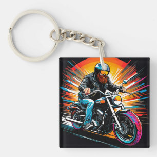 Motorrad-Illustration mit Fahrer Schlüsselanhänger