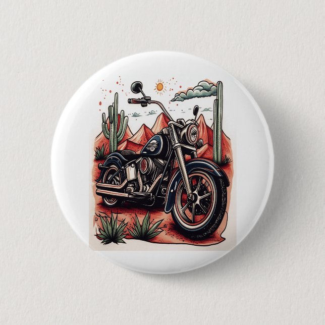 Motorrad im Wüstenkaktus-Western-Set Button (Vorderseite)