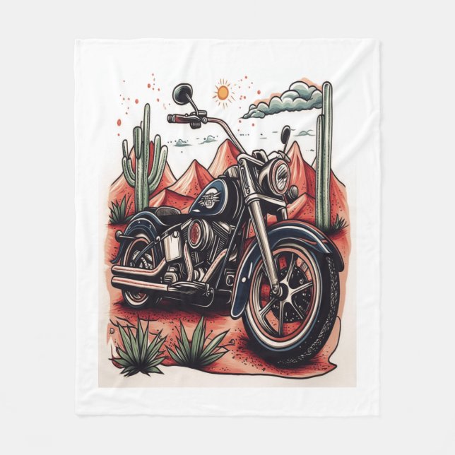 Motorrad im Wüstenkaktus-Western-Set Fleecedecke (Vorderseite)