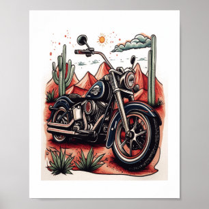Motorrad im Wüstenkaktus-Western-Set Poster