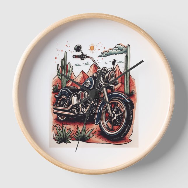 Motorrad im Wüstenkaktus-Western-Set Uhr (Vorderseite)