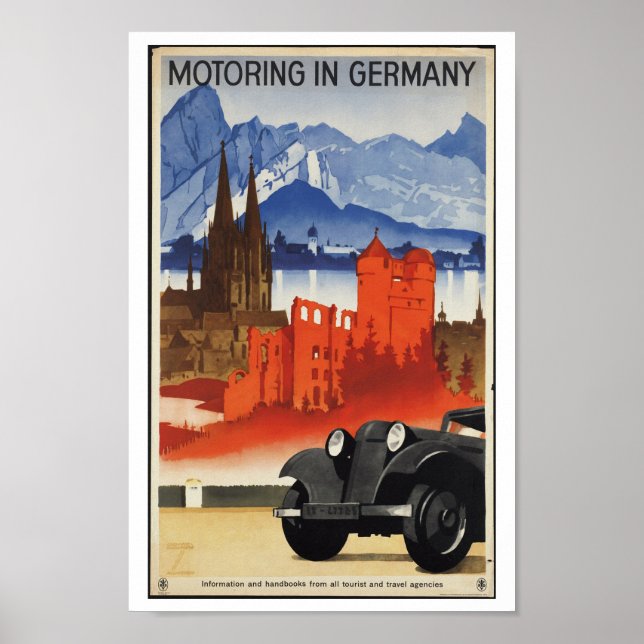 Motorrad in Deutschland Vintage Travel Poster (Vorne)