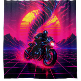 Motorrad-Kunst mit rosa Sonnenuntergang Duschvorhang