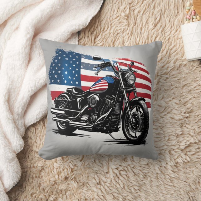 Motorrad mit amerikanischer Flagge Kissen (Decke)
