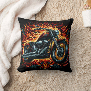 Motorrad mit Flammen bei Sonnenuntergang Kissen
