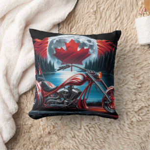 Motorrad mit kanadischer Flagge in der Nacht Kissen