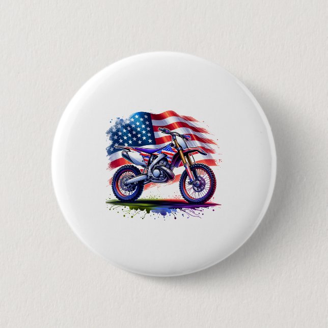 Motorrad mit US-Flagge, 4. Juli Button (Vorderseite)