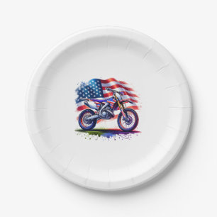 Motorrad mit US-Flagge, 4. Juli Pappteller