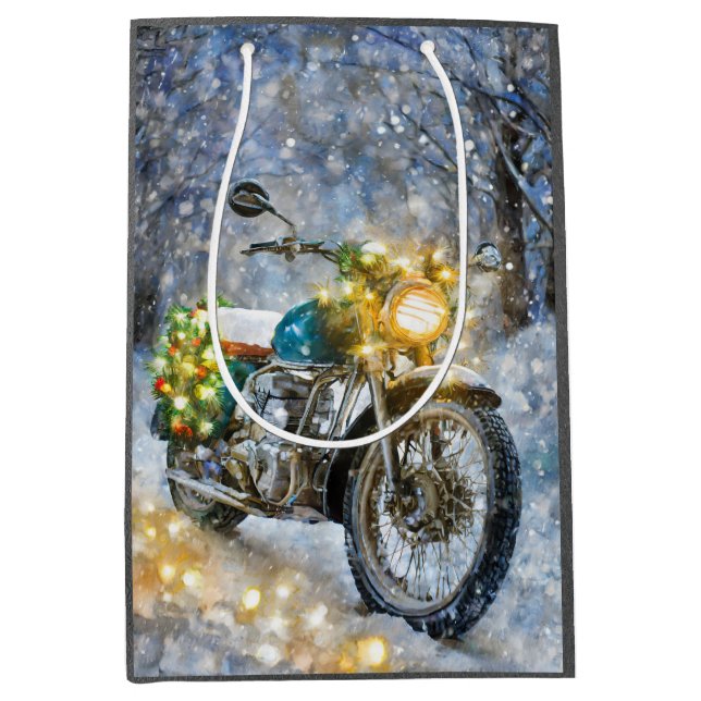 Motorrad mit Weihnachtslicht Mittlere Geschenktüte (Vorderseite)