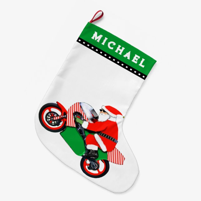 Motorrad-Motocross-Urlaub Geschenk Großer Weihnachtsstrumpf (Vorderansicht (hängend))