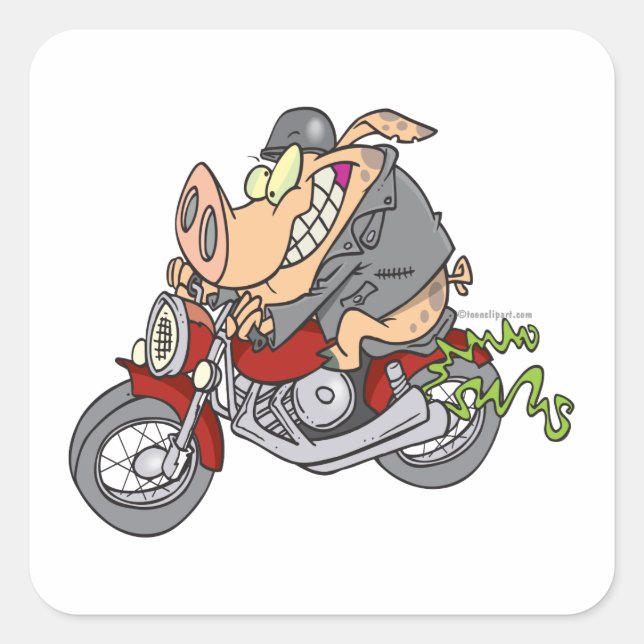 Motorrad-Motorrad-Motorradfahrer Cartoon Quadratischer Aufkleber (Vorderseite)