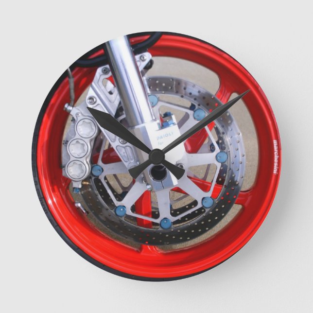 Motorrad-Motorrad-Red Rims Foto Runde Wanduhr (Vorderseite)