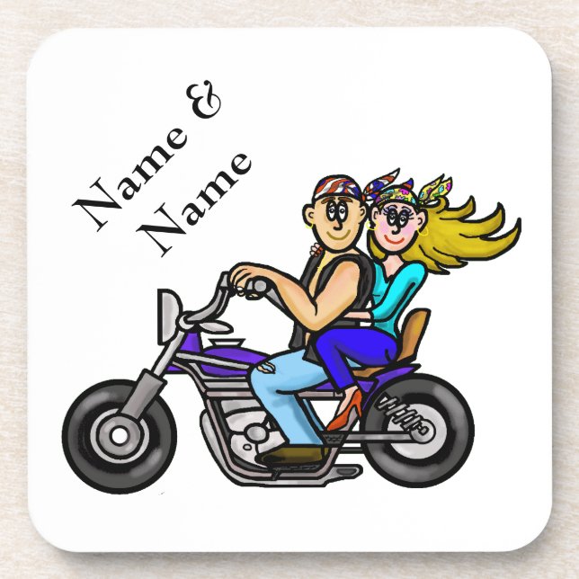 Motorrad-Paar-Untersetzer fertigen mit Namen Untersetzer (Vorderseite)