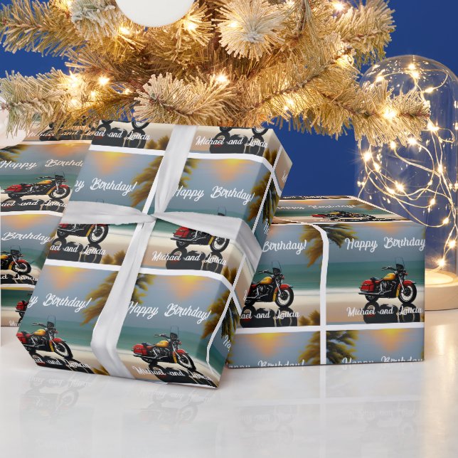 Motorrad Parkplatz in der Nähe des Ozeans Geschenkpapier (Feiertage)