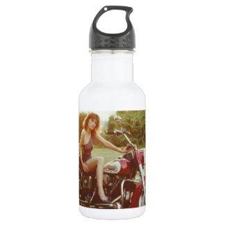 Motorrad-Pinup-Girl der 1980er Jahre Trinkflasche