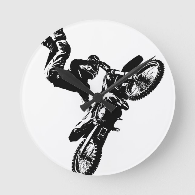 Motorrad-Pop-Kunst Motorrad-Akrobatik Runde Wanduhr (Vorderseite)