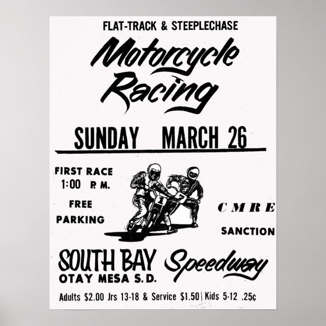 Motorrad Racing South Bay Speedway Otay Mesa Poster (Vorne)