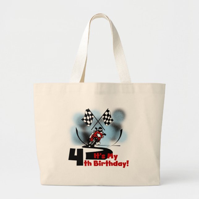 Motorrad-Rennen 4. Geburtstag Tshirts Jumbo Stoffbeutel (Vorne)