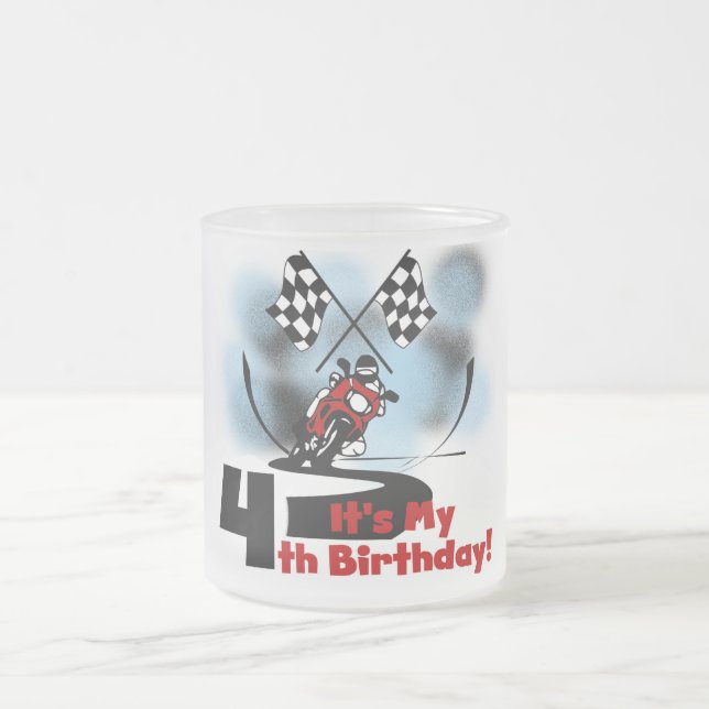 Motorrad-Rennen 4. Geburtstag Tshirts Mattglastasse (Mittel)