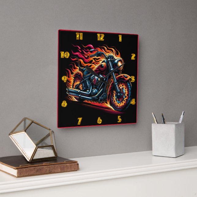Motorrad-Rennen auf der dunklen Autobahn Quadratische Wanduhr (Büro)