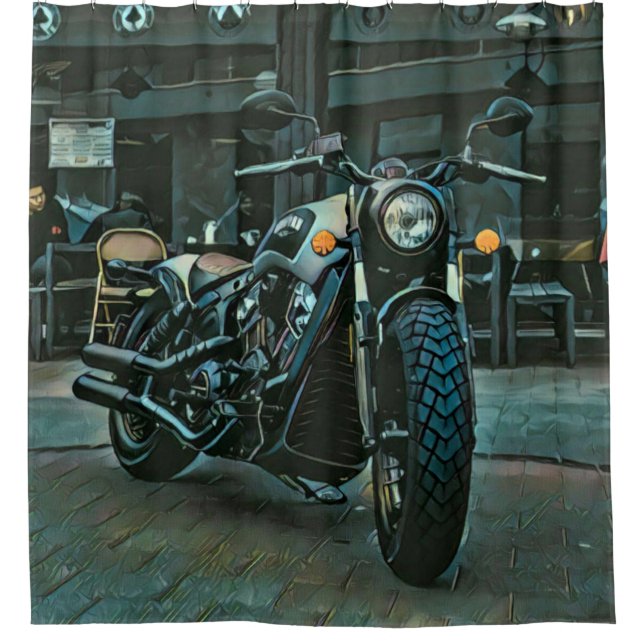 Motorrad-Retro-Geschenk Duschvorhang (Vorderseite)