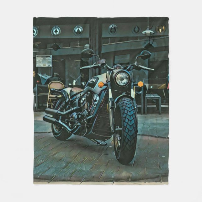Motorrad-Retro-Geschenk Fleecedecke (Vorderseite)
