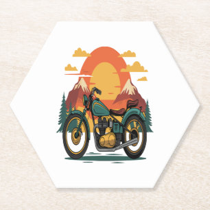 Motorrad Retro Vintager Sonnenuntergang Untersetzer