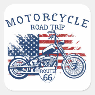 Motorrad-Roadtrip Route 66 USA-Flagge Quadratischer Aufkleber