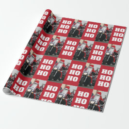Motorrad Santa Foto mit Ho Ho Ho Geschenkpapier