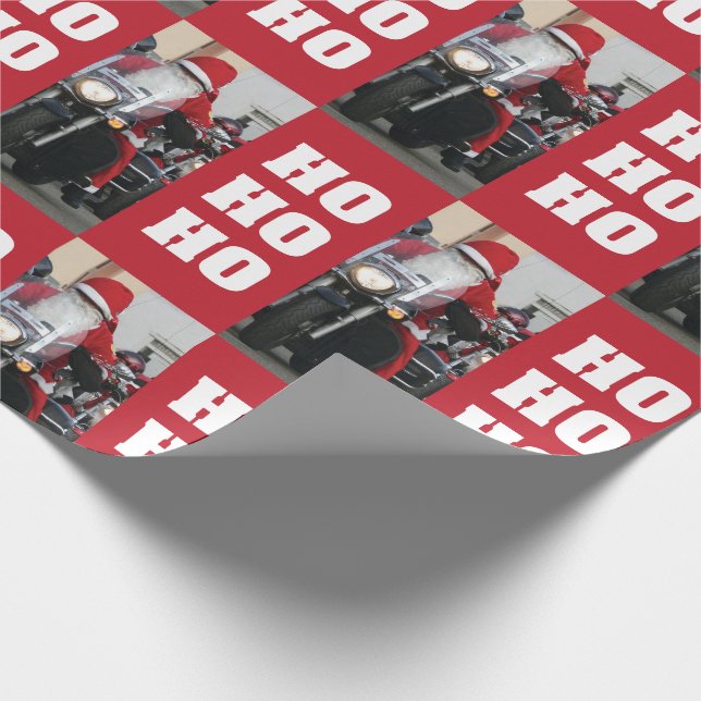 Motorrad Santa Foto mit Ho Ho Ho Geschenkpapier (Ecke)