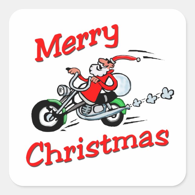 Motorrad Santa Quadratischer Aufkleber (Vorderseite)