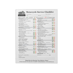 Motorrad-Service-Checkliste 8,5x11 Notizblock