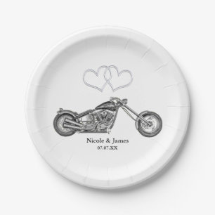 Motorrad- & Silberherzen-Biker-Hochzeit Pappteller