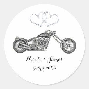 Motorrad & Silberherzen Biker-Hochzeitsgeschenk Runder Aufkleber