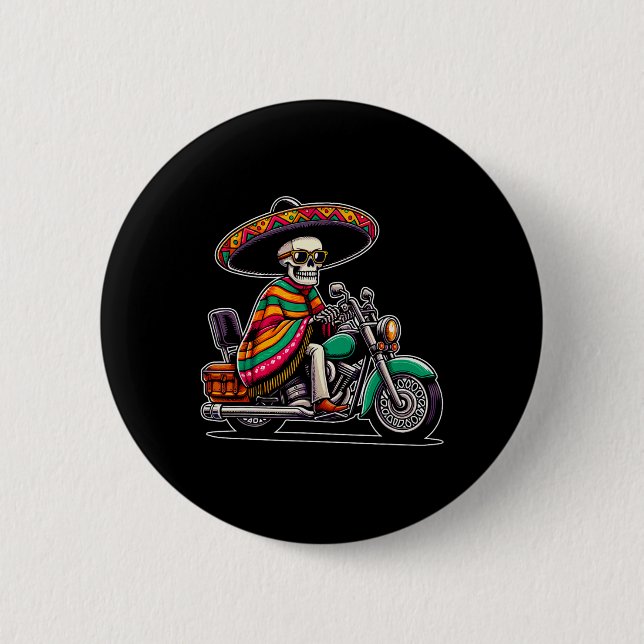 Motorrad Skeleton Biker Mexican Sombrero Cinco D Button (Vorderseite)